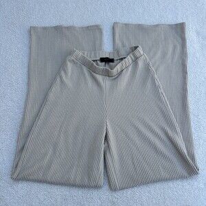 Cream Ribbed Wide Leg Knit Pants High Waist Lounge - Size S